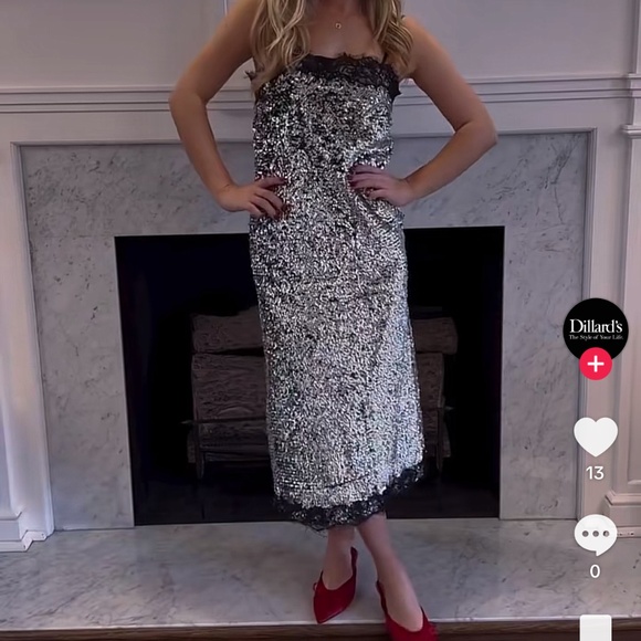 NWT Gianni Bini x Lilly Sisto Allegra Sequin Lace Trim Spaghetti Strap Dress - Picture 5 of 5